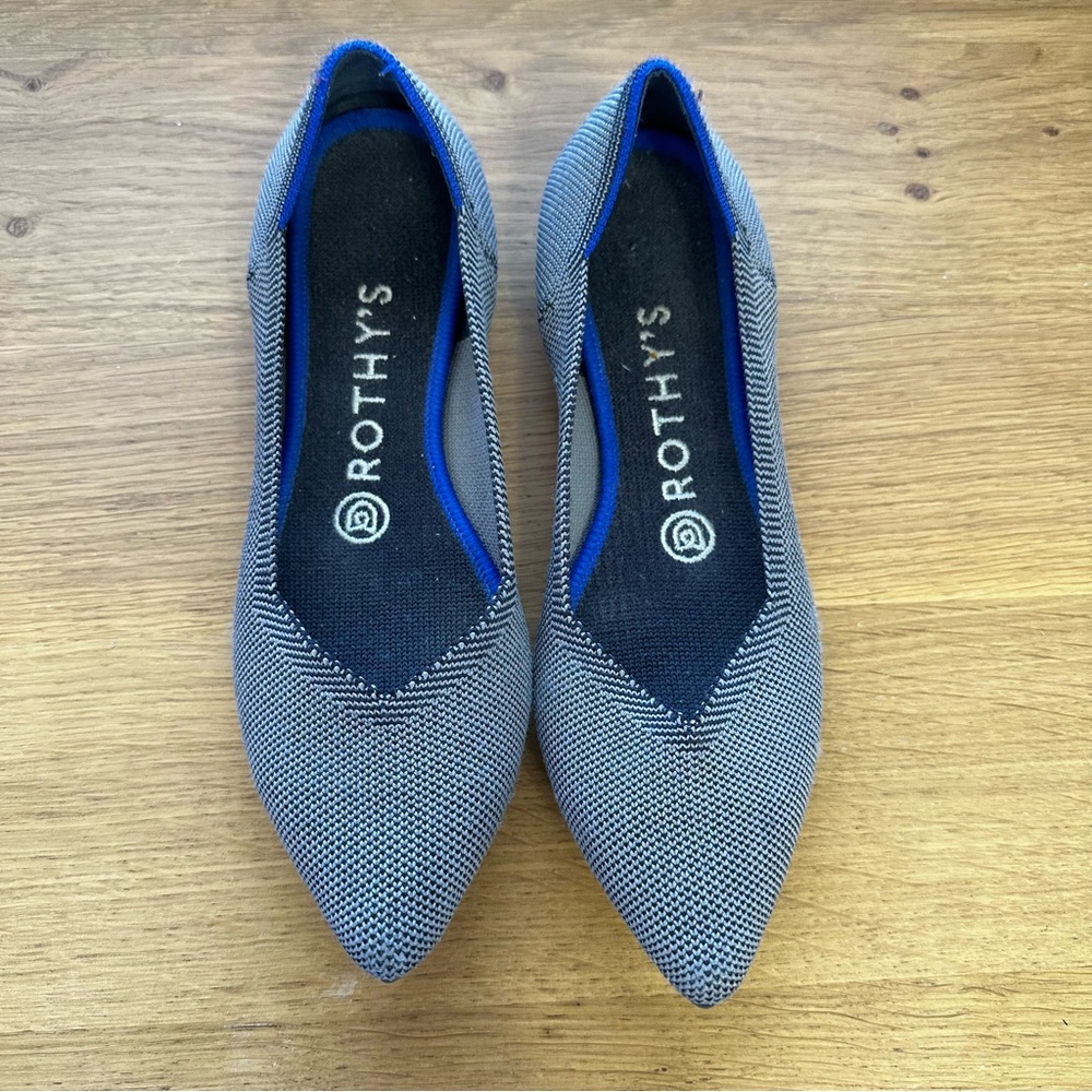 Rothy’s The Point Pointed Toe Flat Cloud Grey Birdseye  Size 7